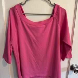 Pink Wide Neck 3/4 Sleeve Top Blouse Modern Knit Pullover